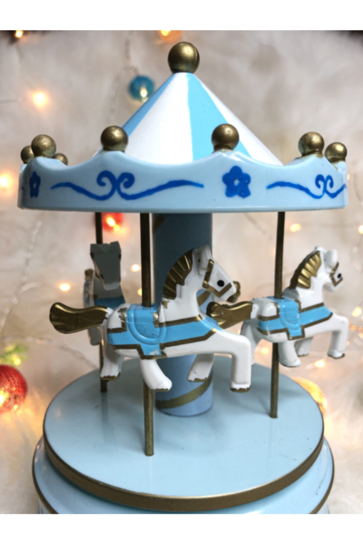 Techno Center Dekoratif Nostaljik El Yapımı Atlıkarınca Müzik Kutusu - Mavi