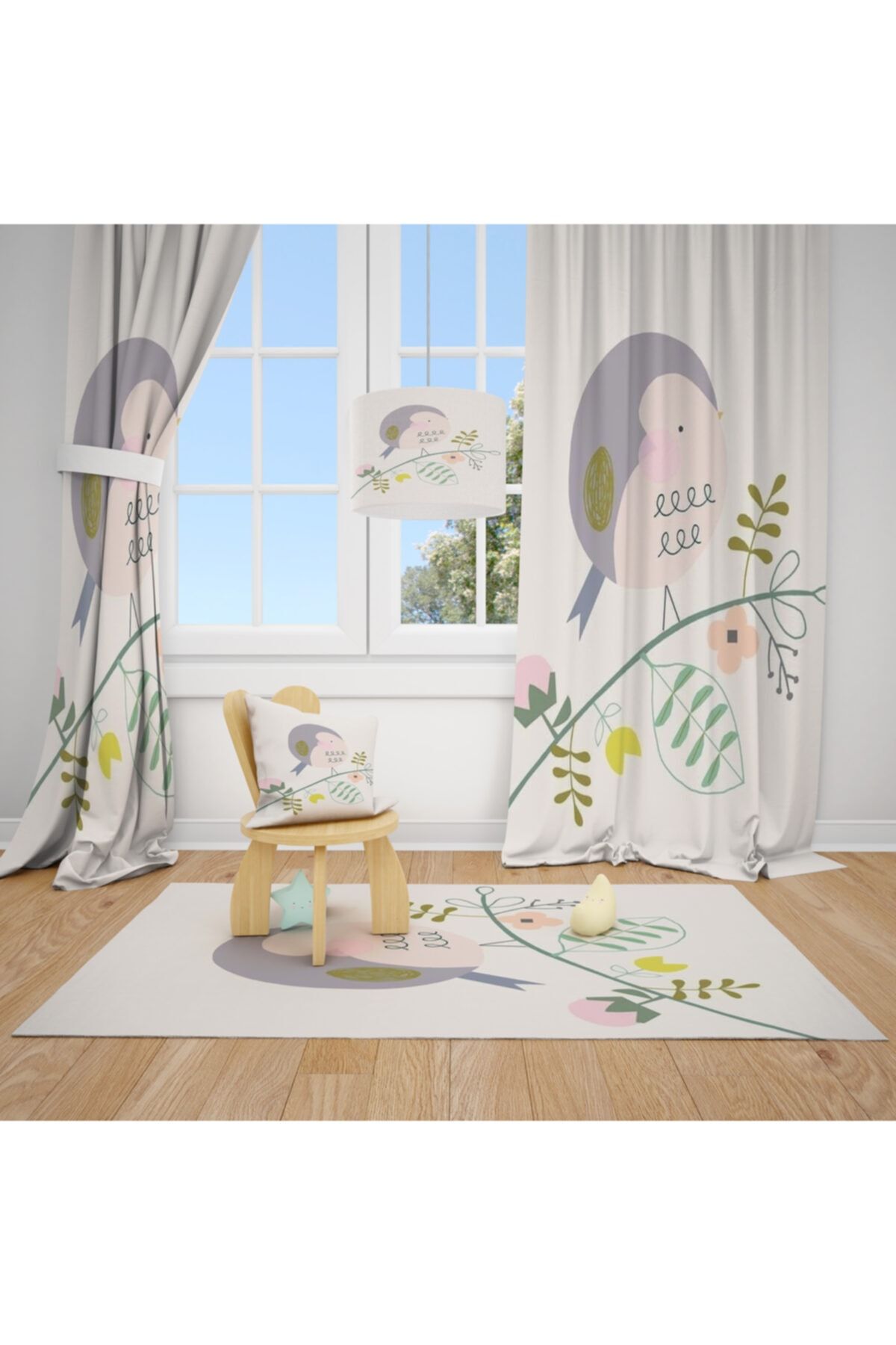 CİCİ TASARIM ÜRÜNLERİ Dalda Öten Kuş Çocuk Bebek Odası Halısı