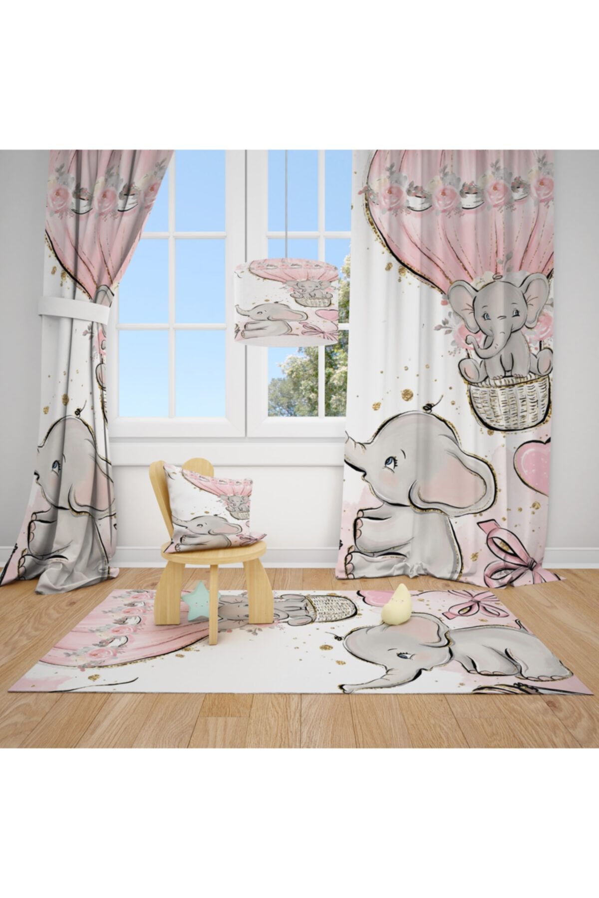 CİCİ TASARIM ÜRÜNLERİ Uçan Balon,filler, Kurdale Çocuk Bebek Odası Halısı