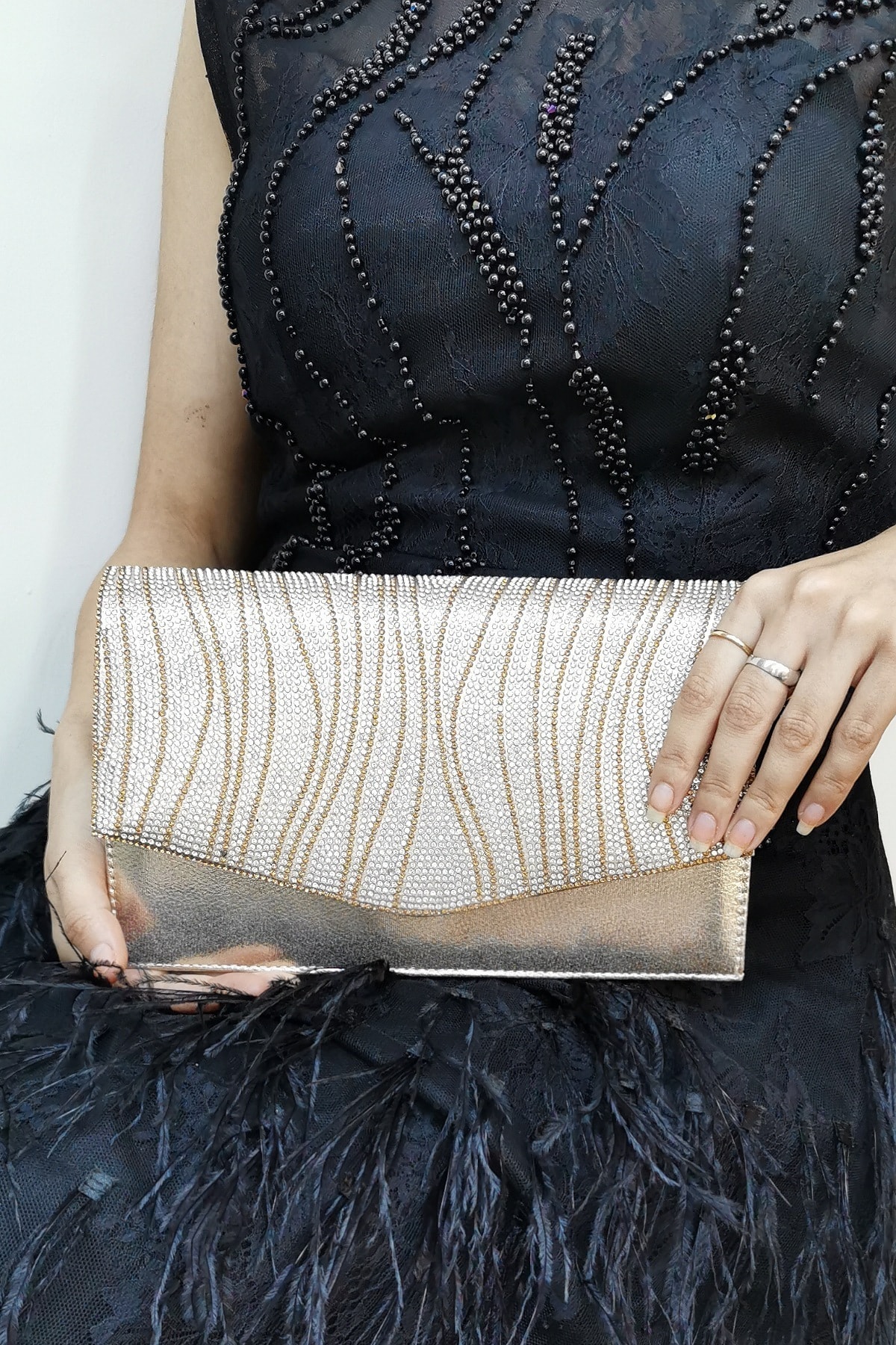 NAZART Kadın Altın Suyolu Abiye Çantası