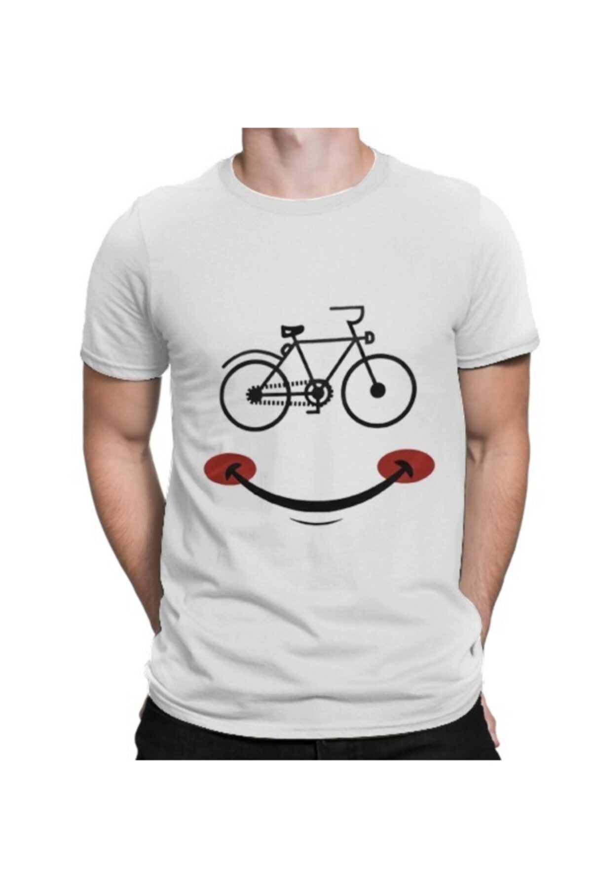 BikeStyle Unisex Beyaz Özel Tasarım Gülen Yüz T-Shirt