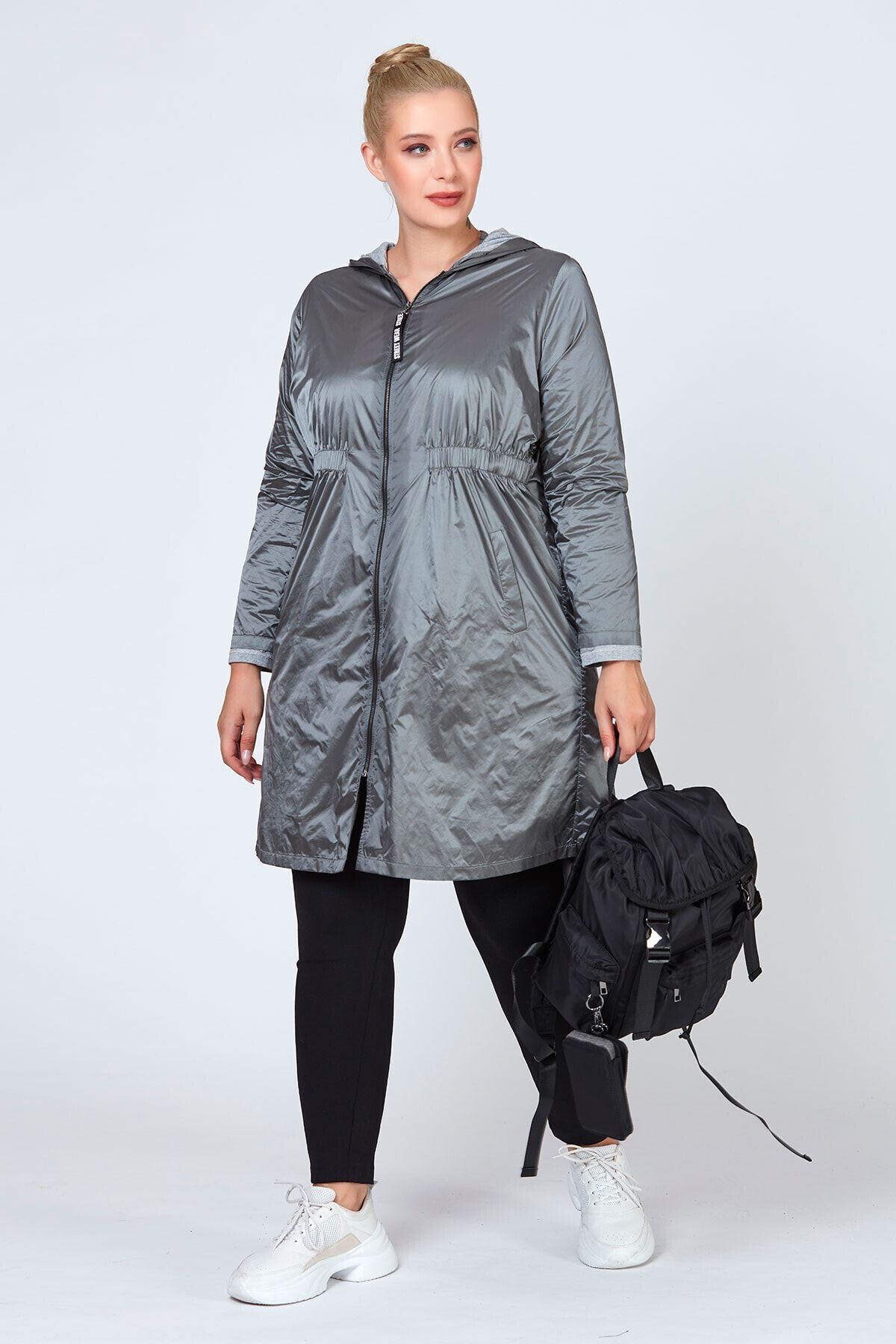 Büyük Moda Parlak Trenchcoat