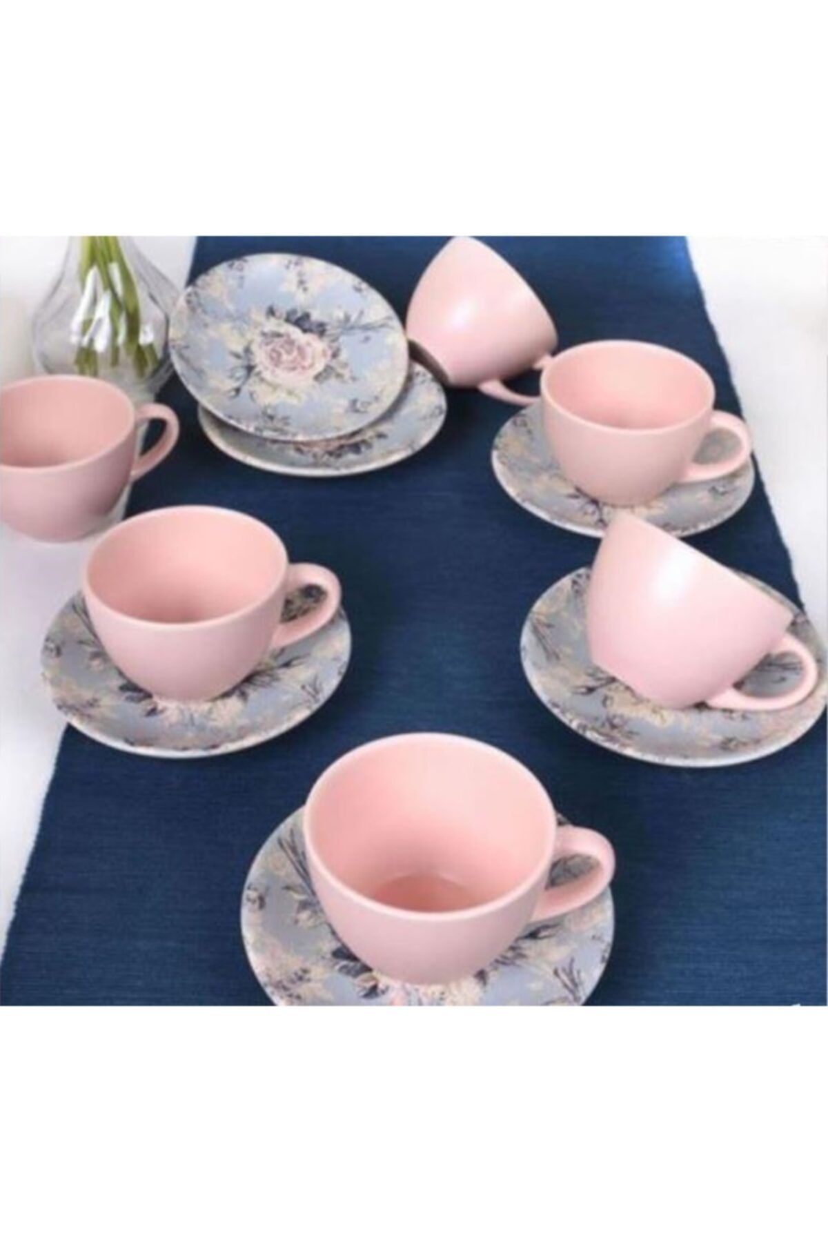 Karamelhome Mat Renkli Çay Nescafe Takımı 6 Kişilik 12 Parça