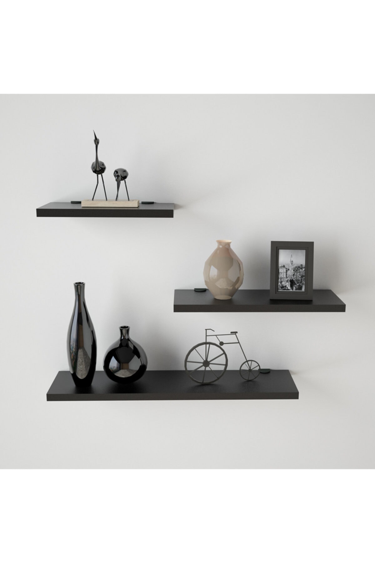 Yurudesign 3 Lü Siyah Uçan Duvar Rafı Shelf R17