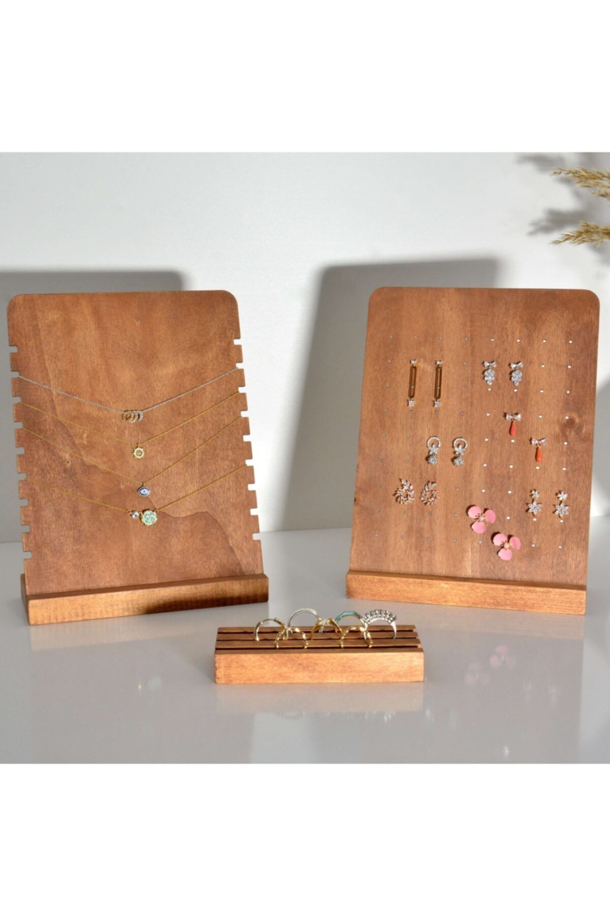 Sunbross Design Ahşap Masaüstü Set Organizer Kolye Standı Küpelik, Yüzük Düzenleyici Takı Askısı