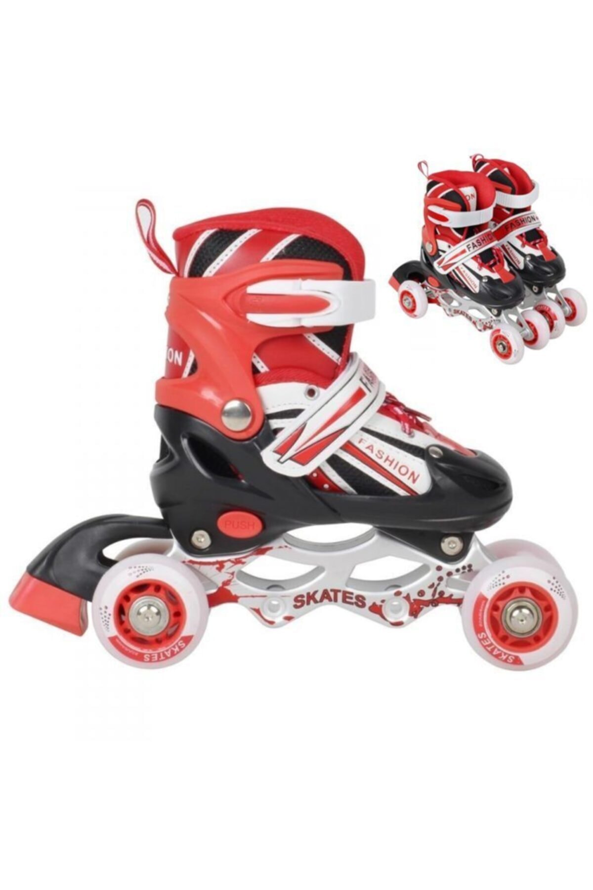 Pasifik Unisex Çocuk Kırmızı Pateni 2+2 Teker Alıştırma Teker Ve Numara Ayarlı Kırmızı Başlangıç Pateni