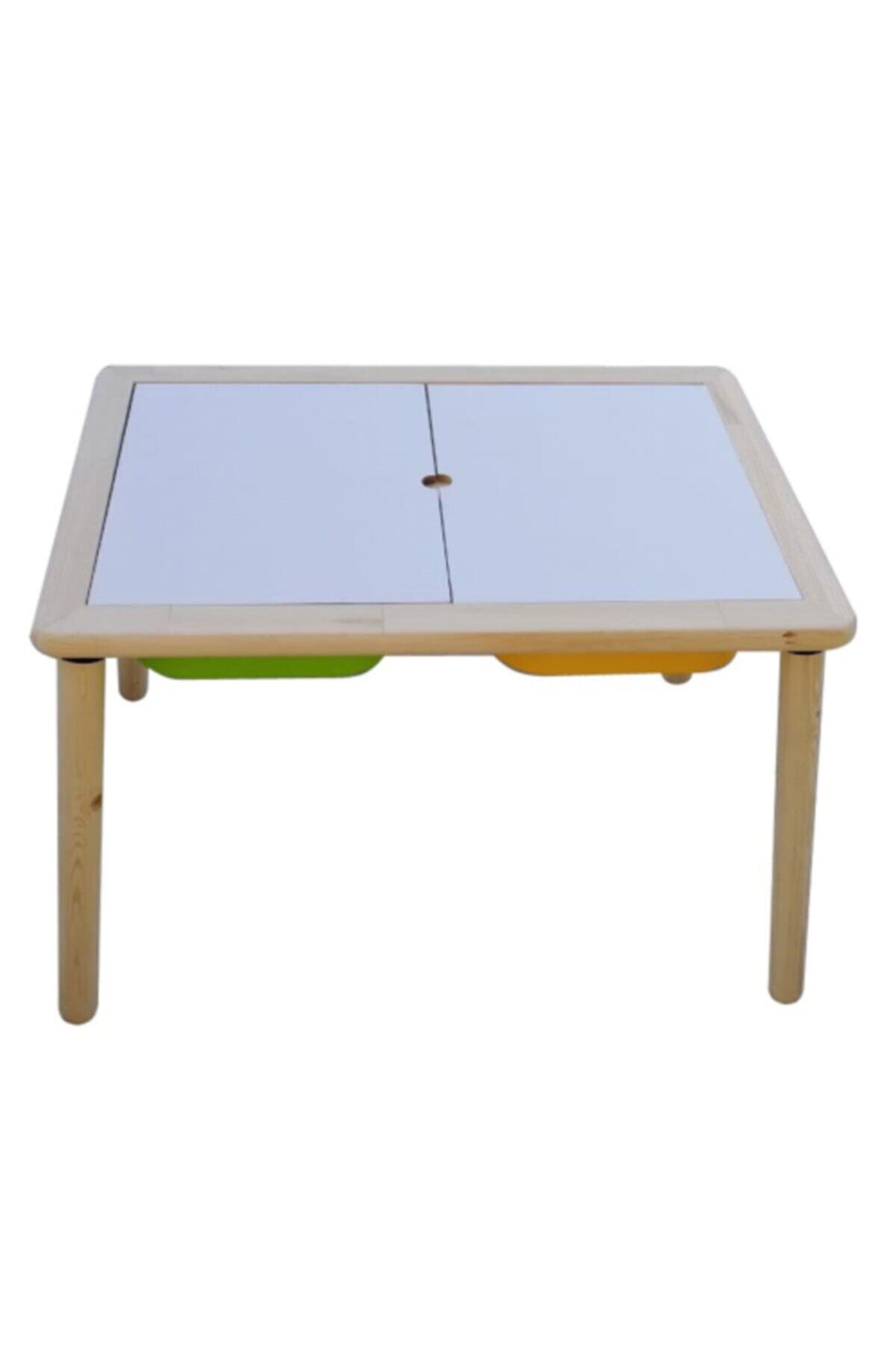 Damla Toys Masif Ahşap Çocuk Oyun Aktivite Ders Masası + 1 Sarı 1 Yeşil Kova Hediyeli