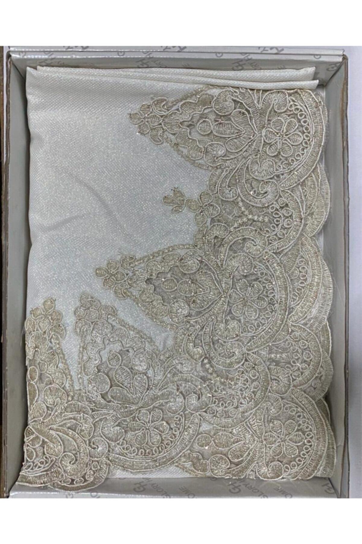 Ağaoğlu Ağır Fransız Güpürlü Simli Linen Keten Masa Örtüsü