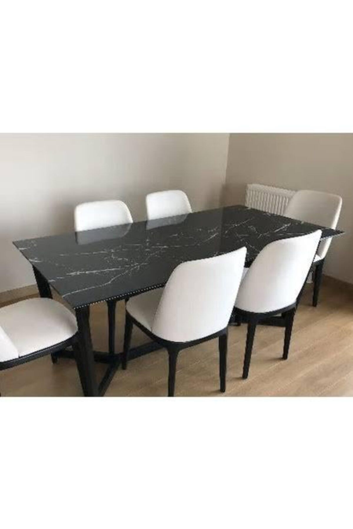 groupage natural stones siyah mermer gorunumlu mermer desenli temperli cam yemek masasi fiyati yorumlari trendyol