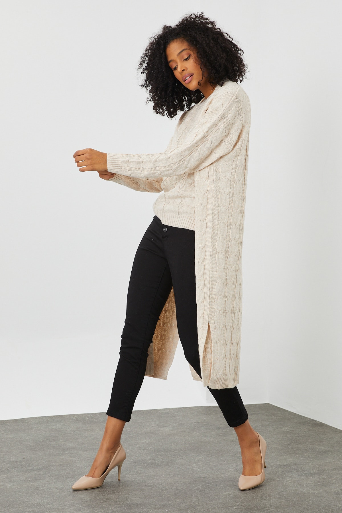 ALTINER Kadın Ekru Hırka Süveter Triko Takım