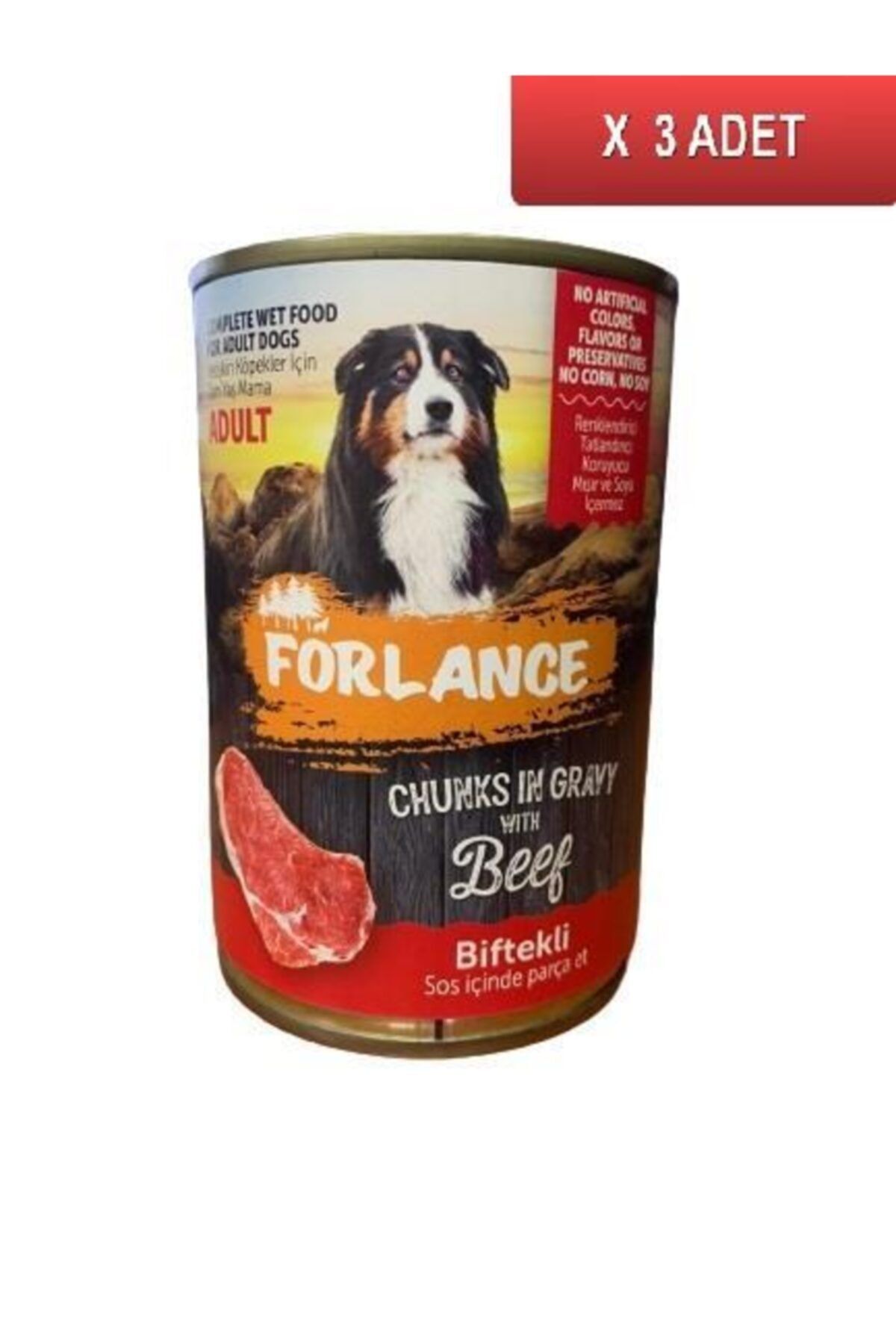 Forlance Sığır Parça Etli Soslu Yetişkin Köpek Konserve Mama 400 Gr (3 Adet)