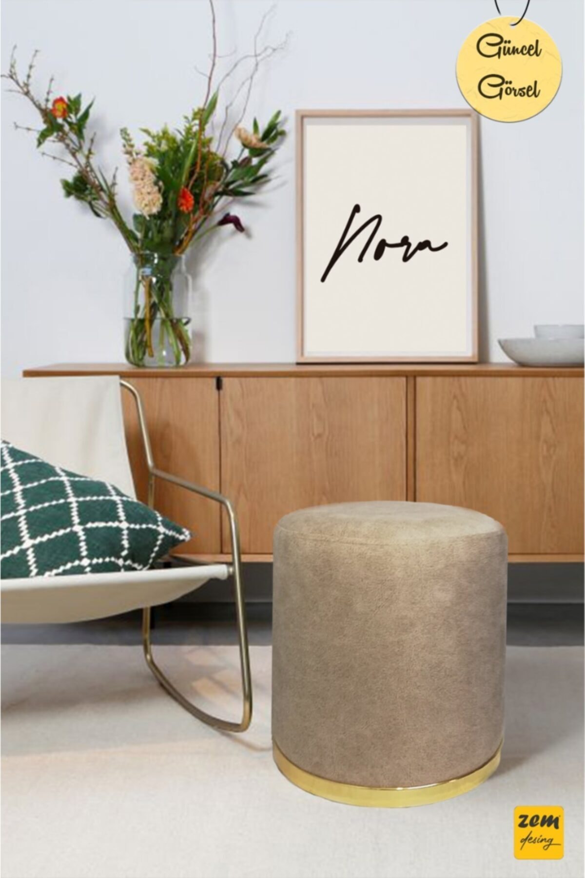 Zem Nora Silinebilir Puf - Cream Gold