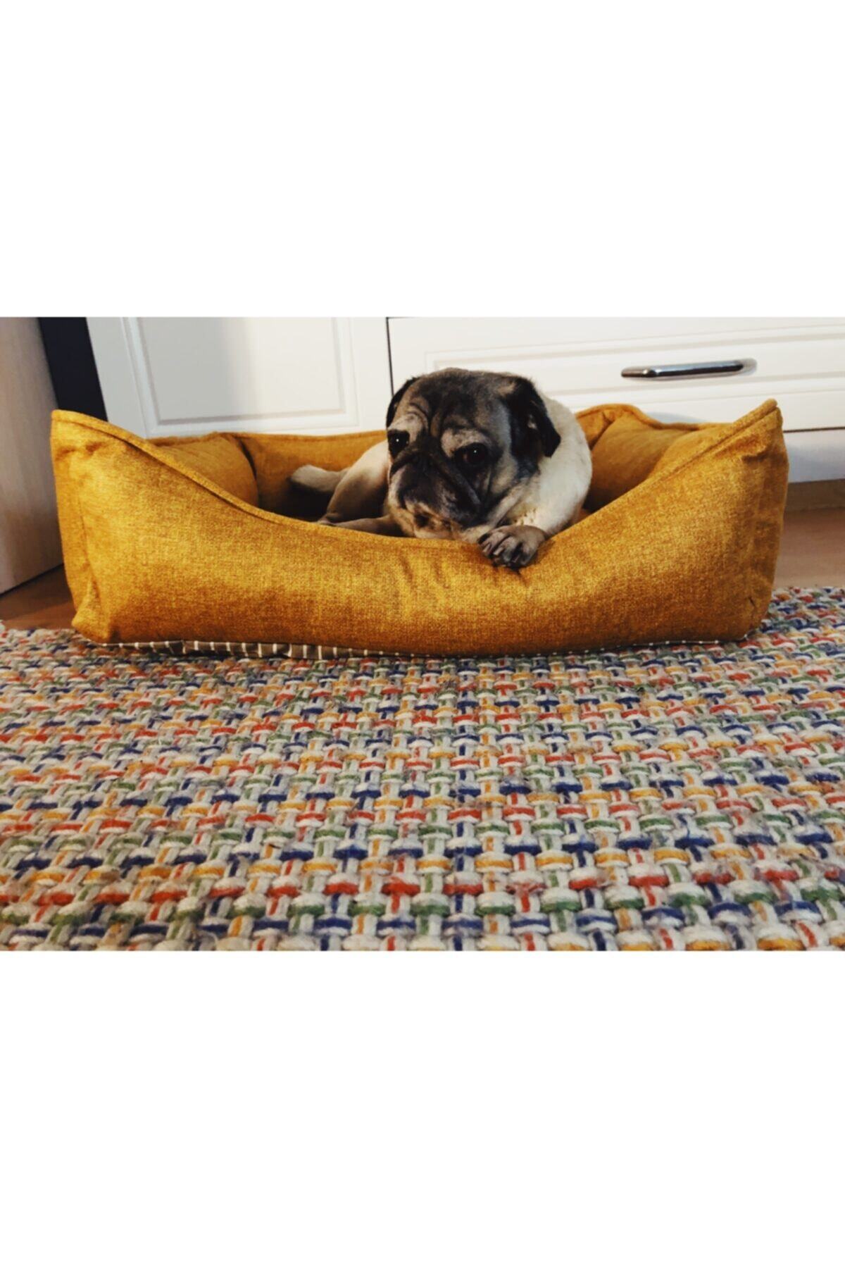 LUVLY PETS Xlarge Yıkanabilir - Tüplü Ortopedik Visco Minder Premium Köpek Yatağı - Hardal - 100x80