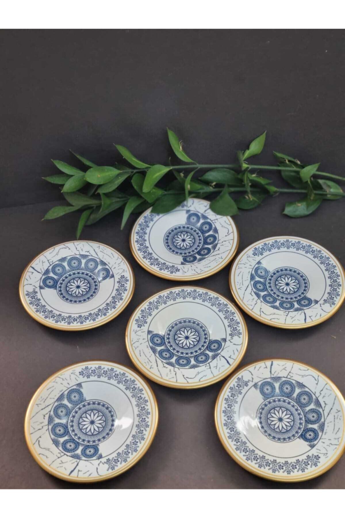 Esbeycam Mavi Renk Desenli Çay Tabağı 6 'lı