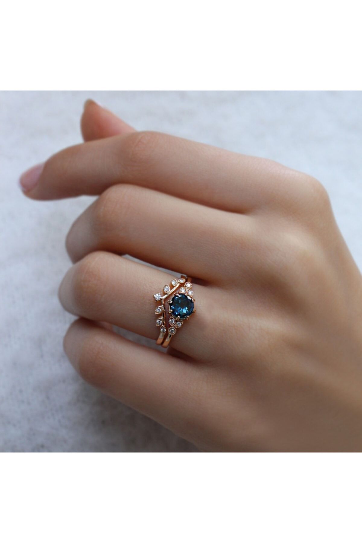 INZA mücevherat Vintage Ocean & Dal Yarım Tur Pırlanta Yüzük