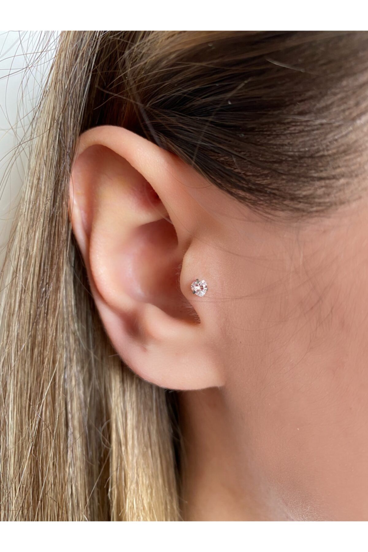 Okkostore Women s Silver Color Steel Solitaire Heart Tragus