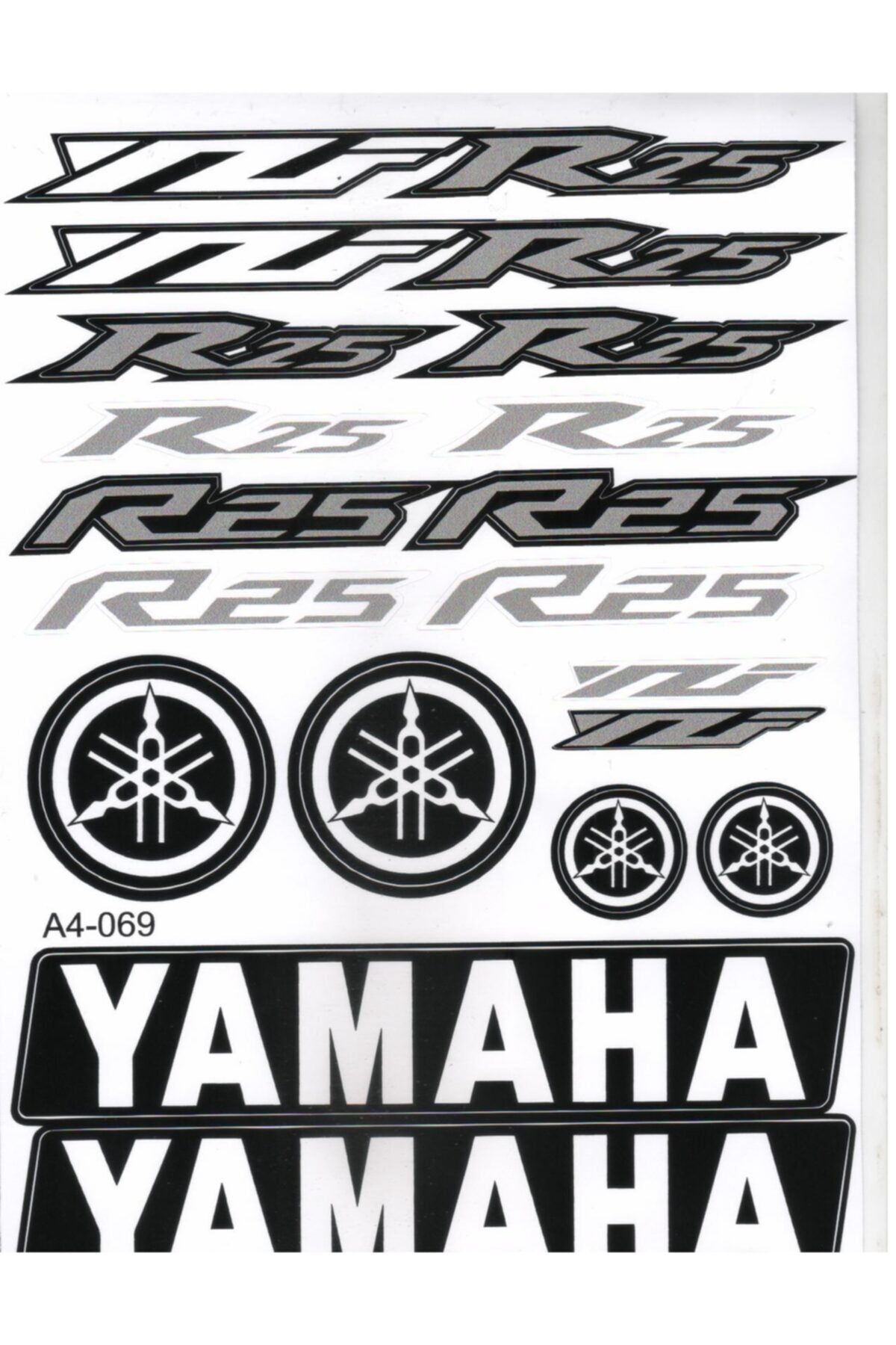 Alkan Yamaha R25 Gri Siyah Etiket Seti