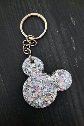 Mickey Mouse Gümüş Simli Epoksi Anahtarlık Mickey Anahtarlık Image 0