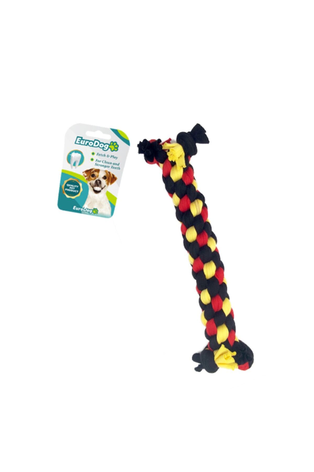 HİLALSHOP Eurodog Dumbell Diş Ipi Siyah Sarı Kırmızı 24 Cm