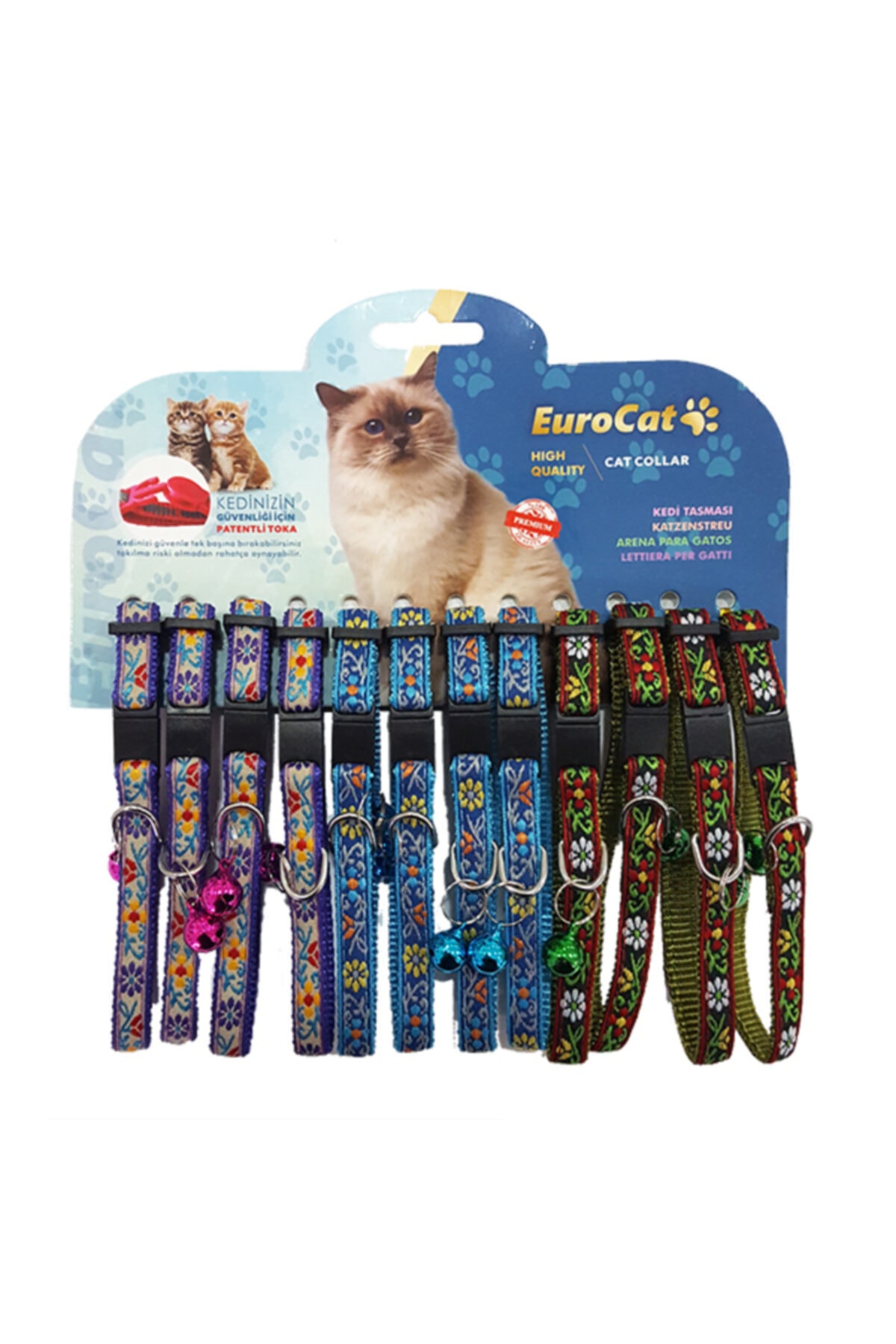 HİLALSHOP Eurocat Çiçek Desenli Çıngıraklı Kedi Boyun Tasması 12'li