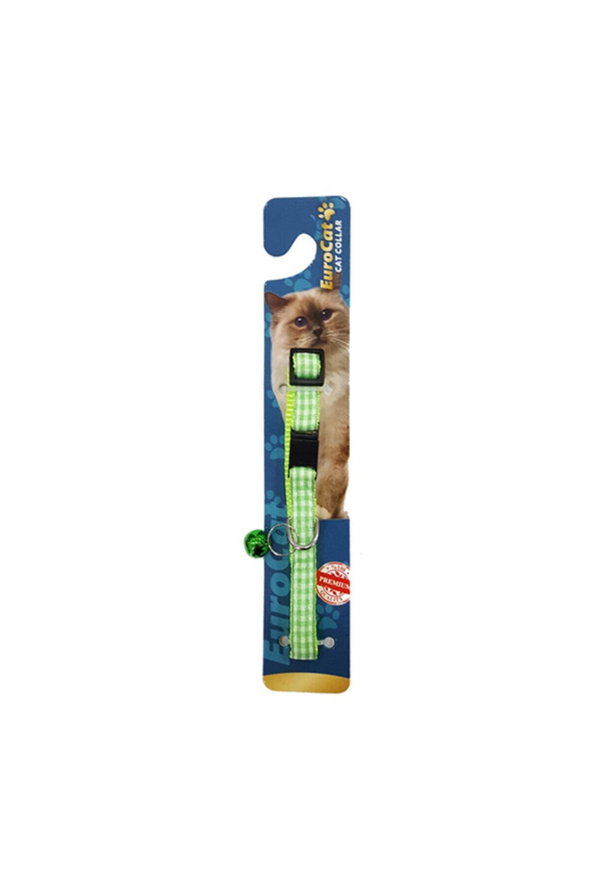 HİLALSHOP Eurocat Renkli Ekoseli Çıngıraklı Kedi Boyun Tasması Yeşil