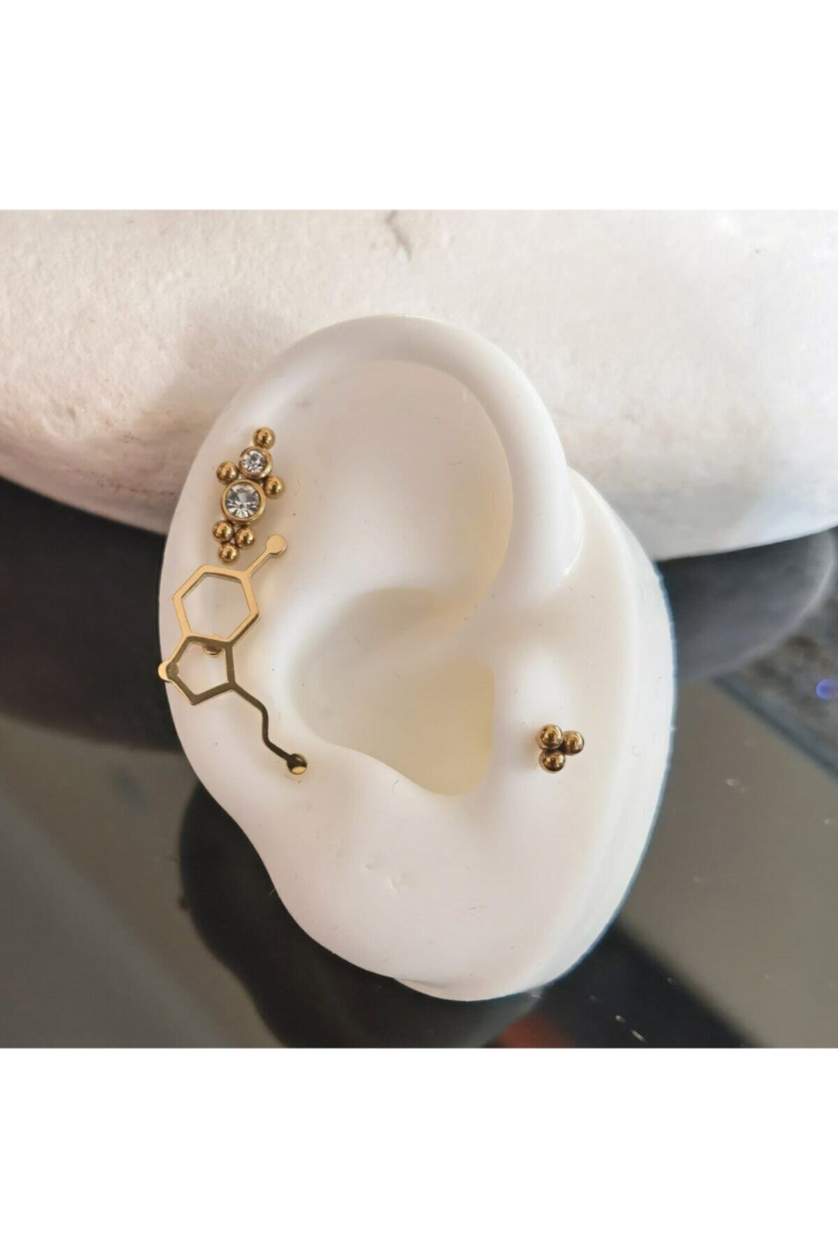 Bylin Cerrahi Çelik Gold Seratonin Piercing Set  3 Adet