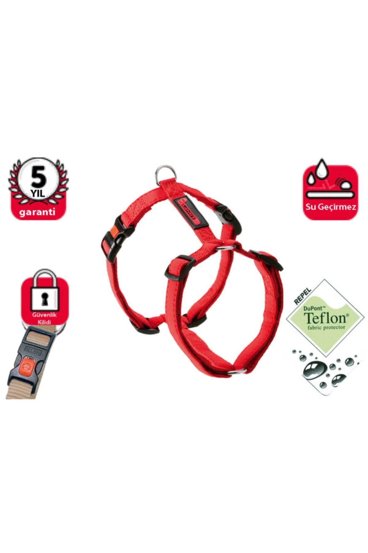 HİLALSHOP Karlıe Teflon Kilitli Göğüs Tasma 45-70cm Kırmızı