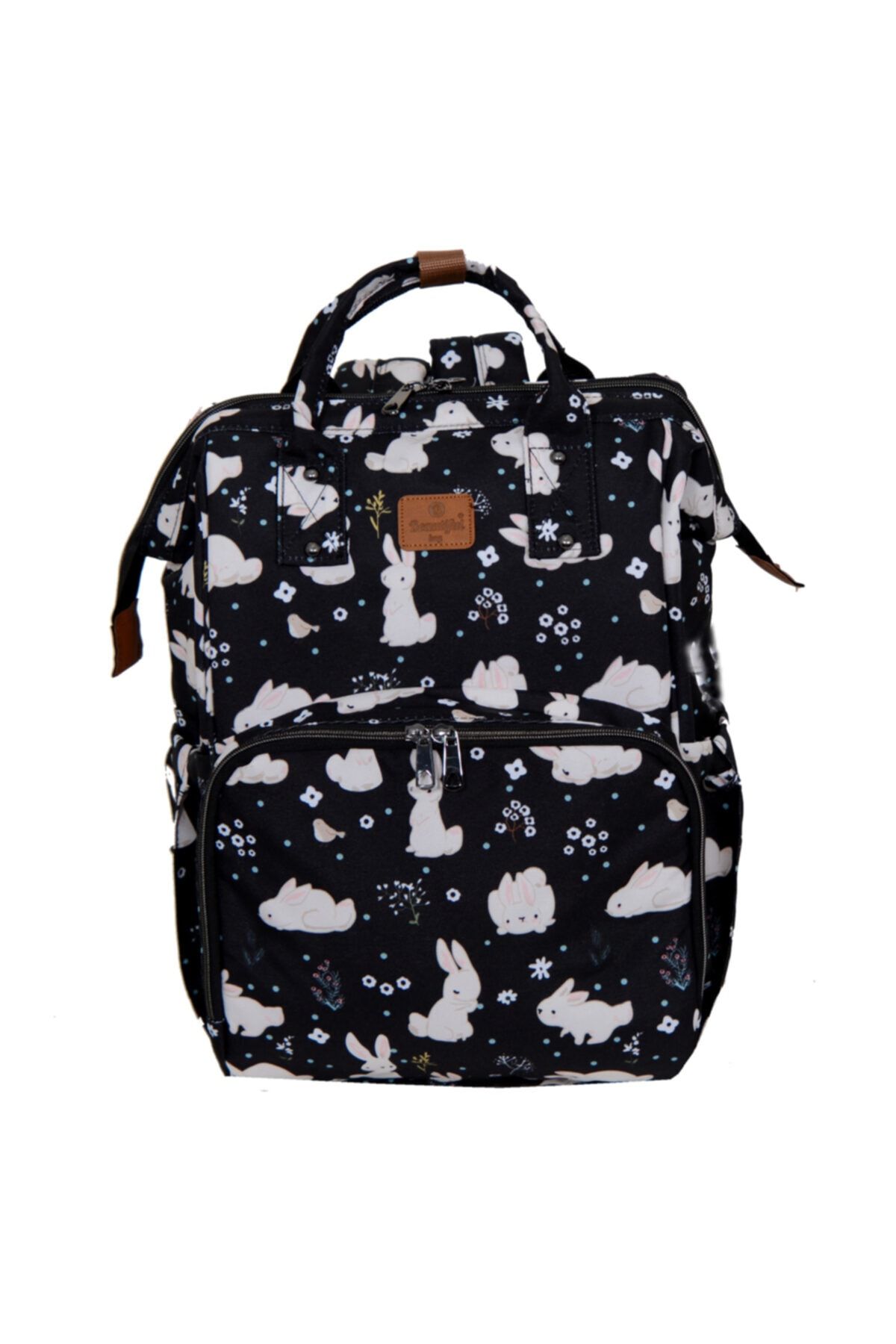 beautiful bag Anne Bebek Bakım Sırt Çantası Siyah Tavşan Desenli