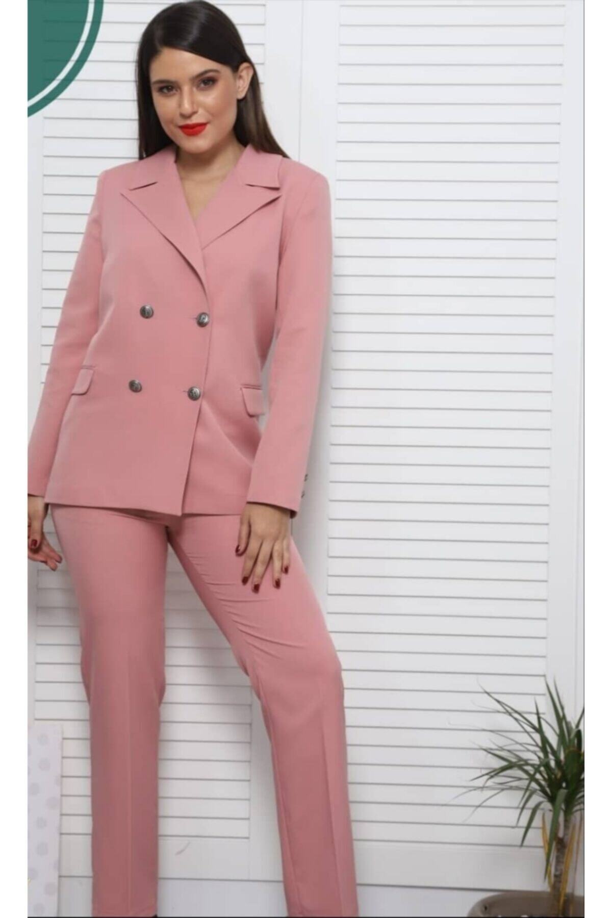 TRENDMODA AY 4 Düğme Pudra Takım