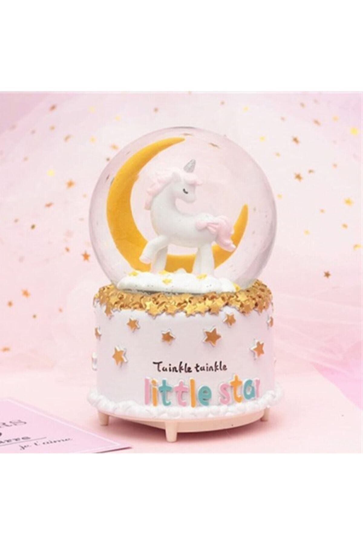 Köstebek Işıklı Ve Müzikli Unicorn Moon Orta Boy Kar Küresi