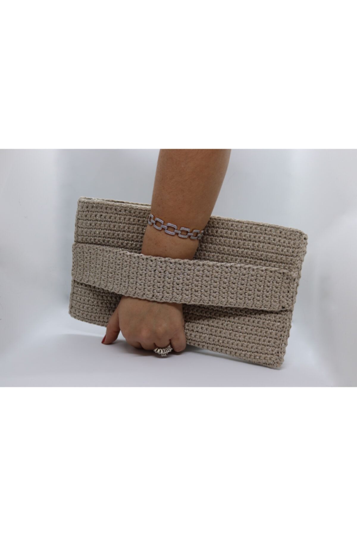 Miracle El Kemerli Simli Bej Clutch