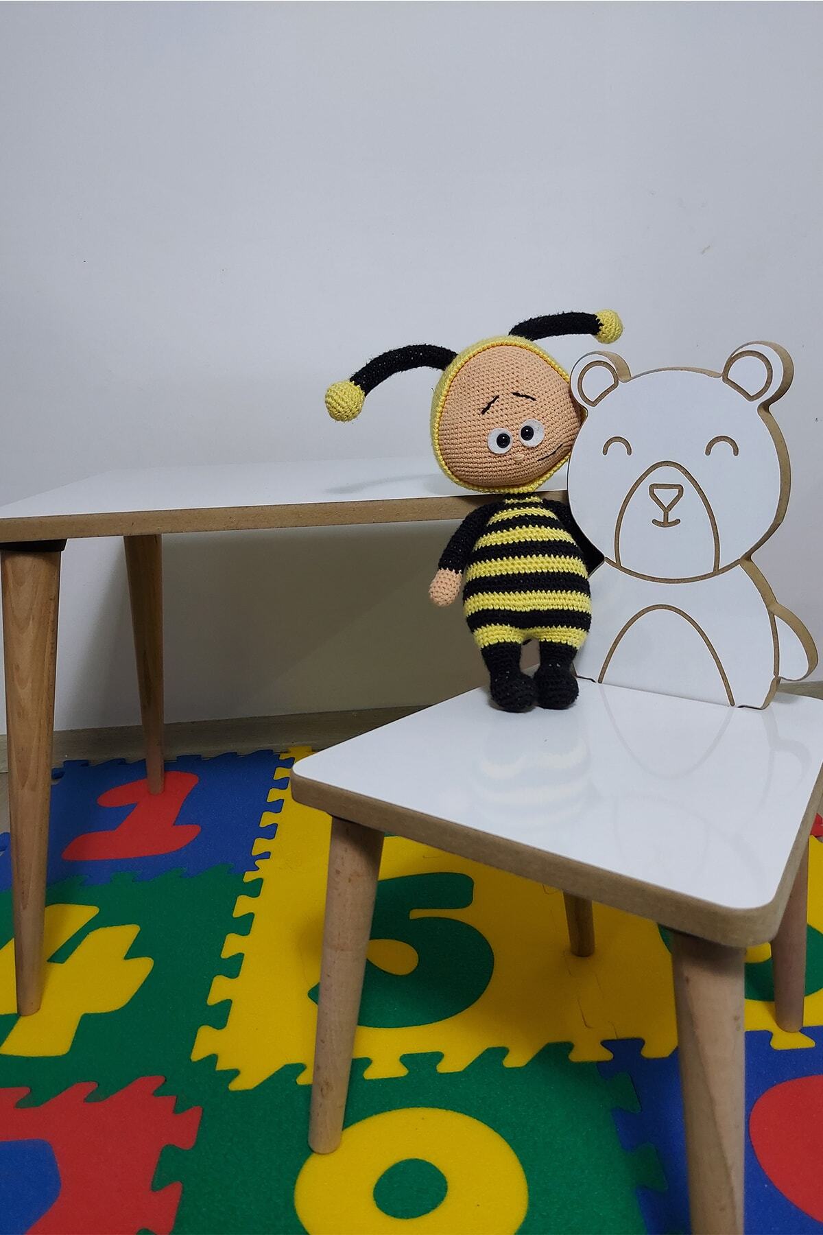 gerekbu Yaz Sil Yüzey - (1 MASA 1 SANDALYE) Ayıcık Hayvan Temalı Montessori Çocuk Masa Sandalye Takımı