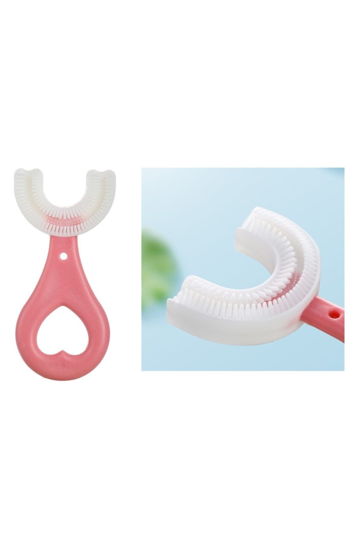 Webdesepet Çocuk Bebek U Tipi Yumuşak Silikon Pembe Eğitim Diş Fırçası Bebek Diş Bakımı Ağız Temizlik 0-6yaş