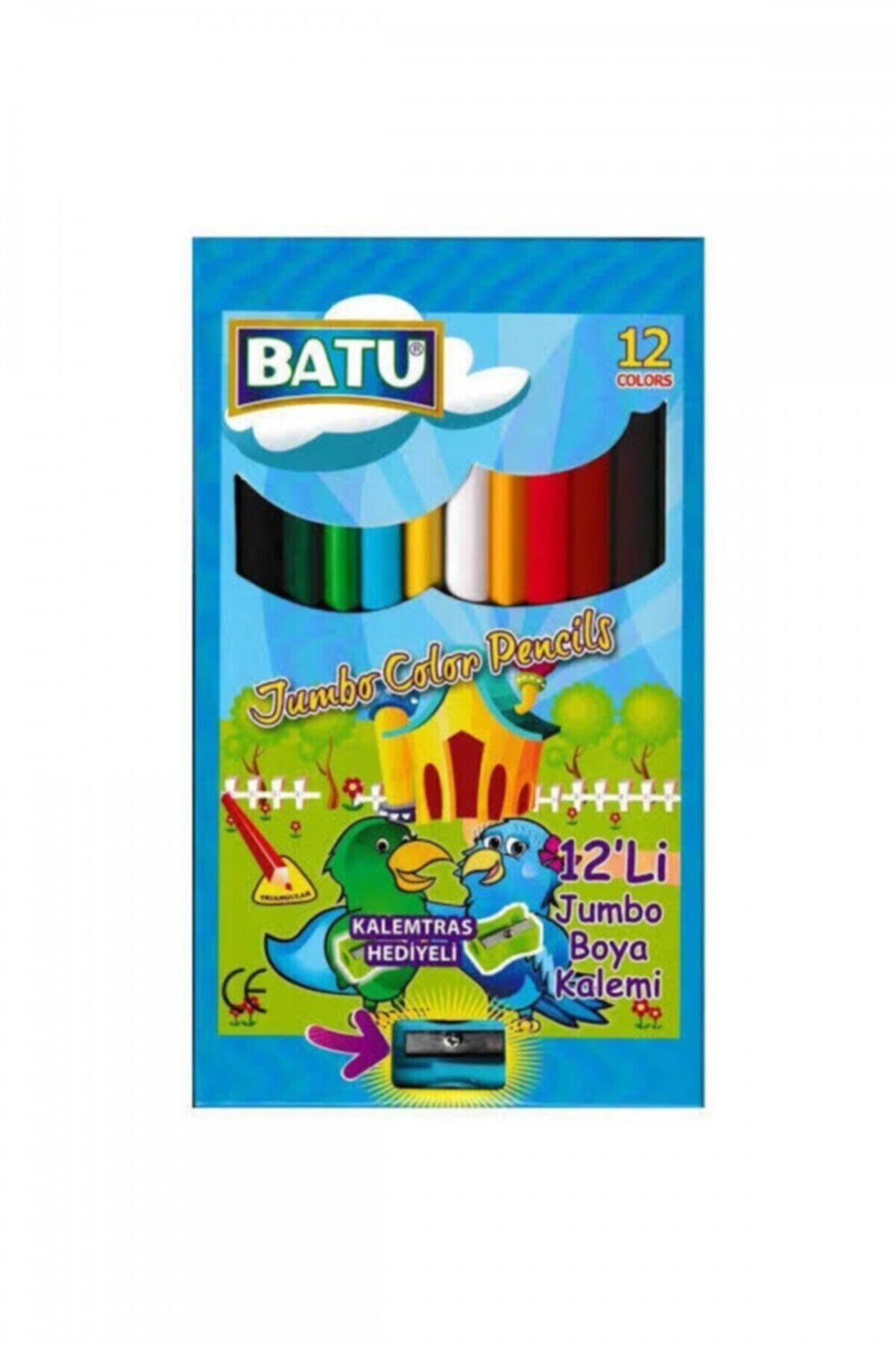 BY BATUR Batu Jumbo Kuru Boya Kalemi Mavi Ve Kırmızı Kartela