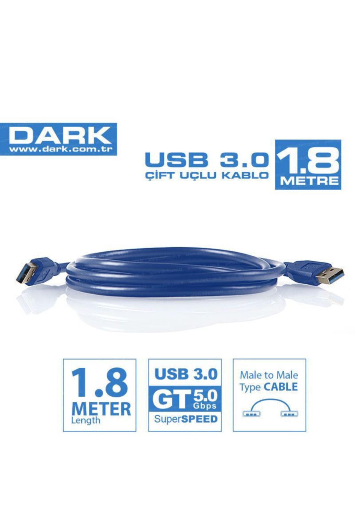 Dark 1.8m Usb 3.0 Erkek - Erkek Data Kablosu Dk-cb-usb3al180