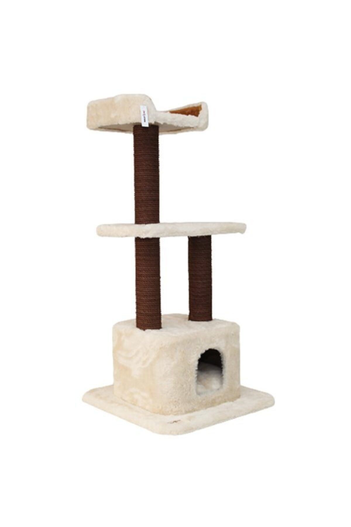 kralle Yuvalı Kedi Tırmalama Ve Oyun Evi Krem 60x60x125 cm