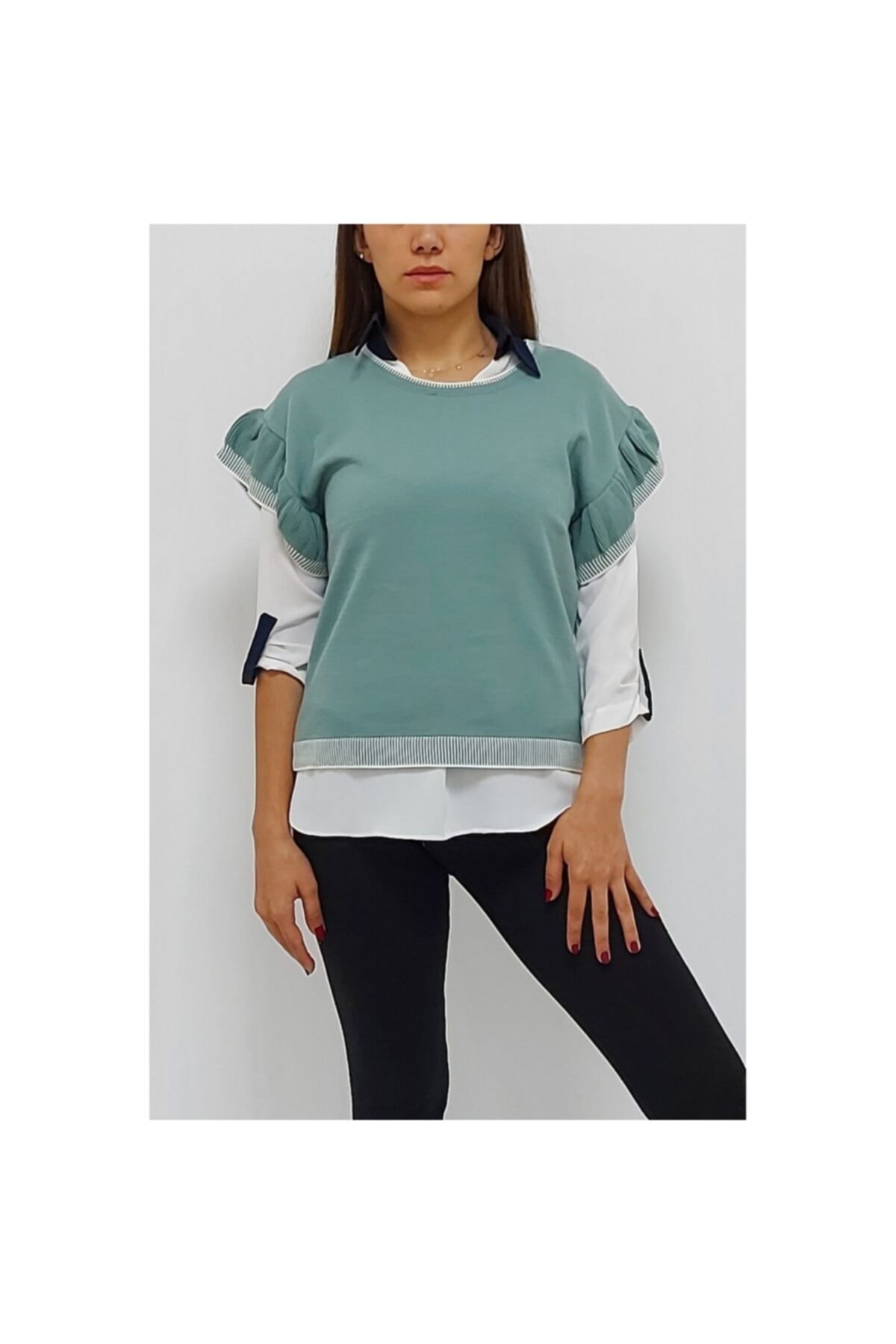 zudashoop Desenli Triko Süveter Mint