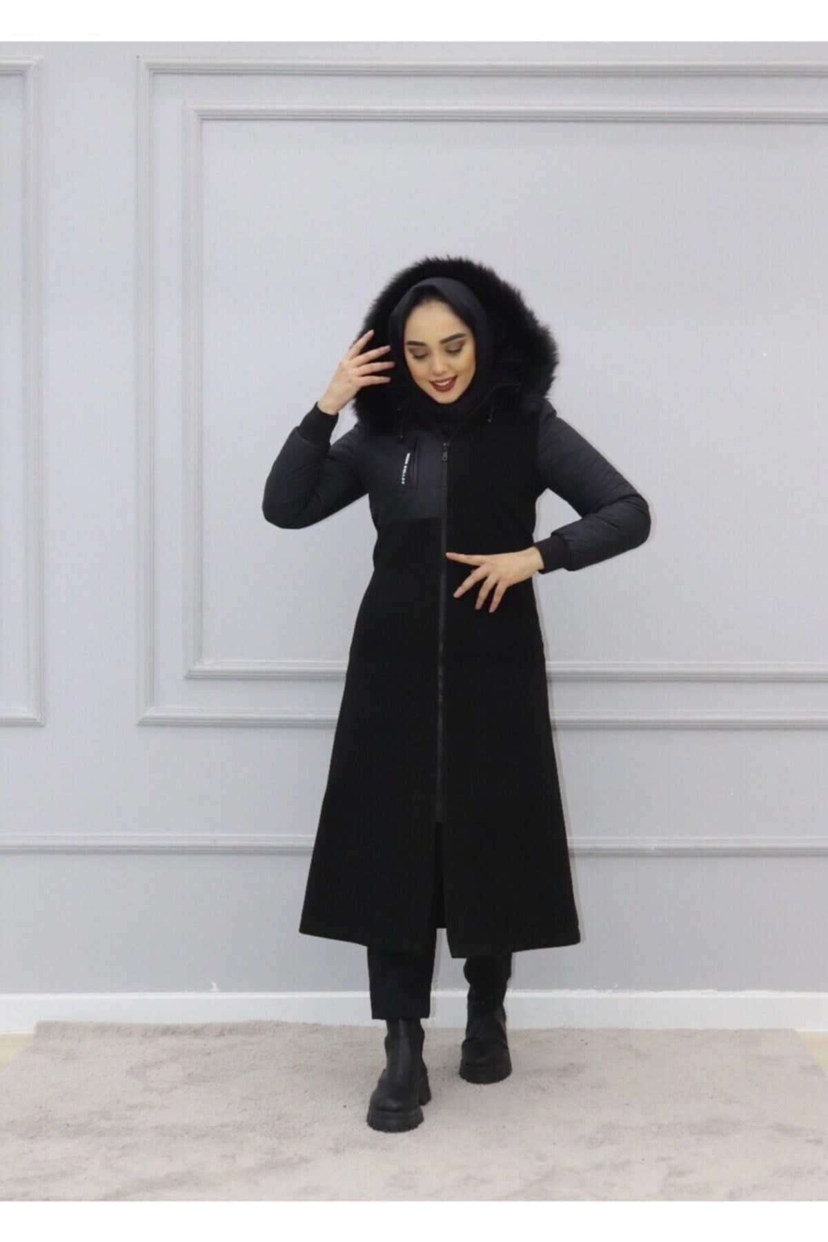 KRAL MODA Kapüşonlu Kaşe Mont