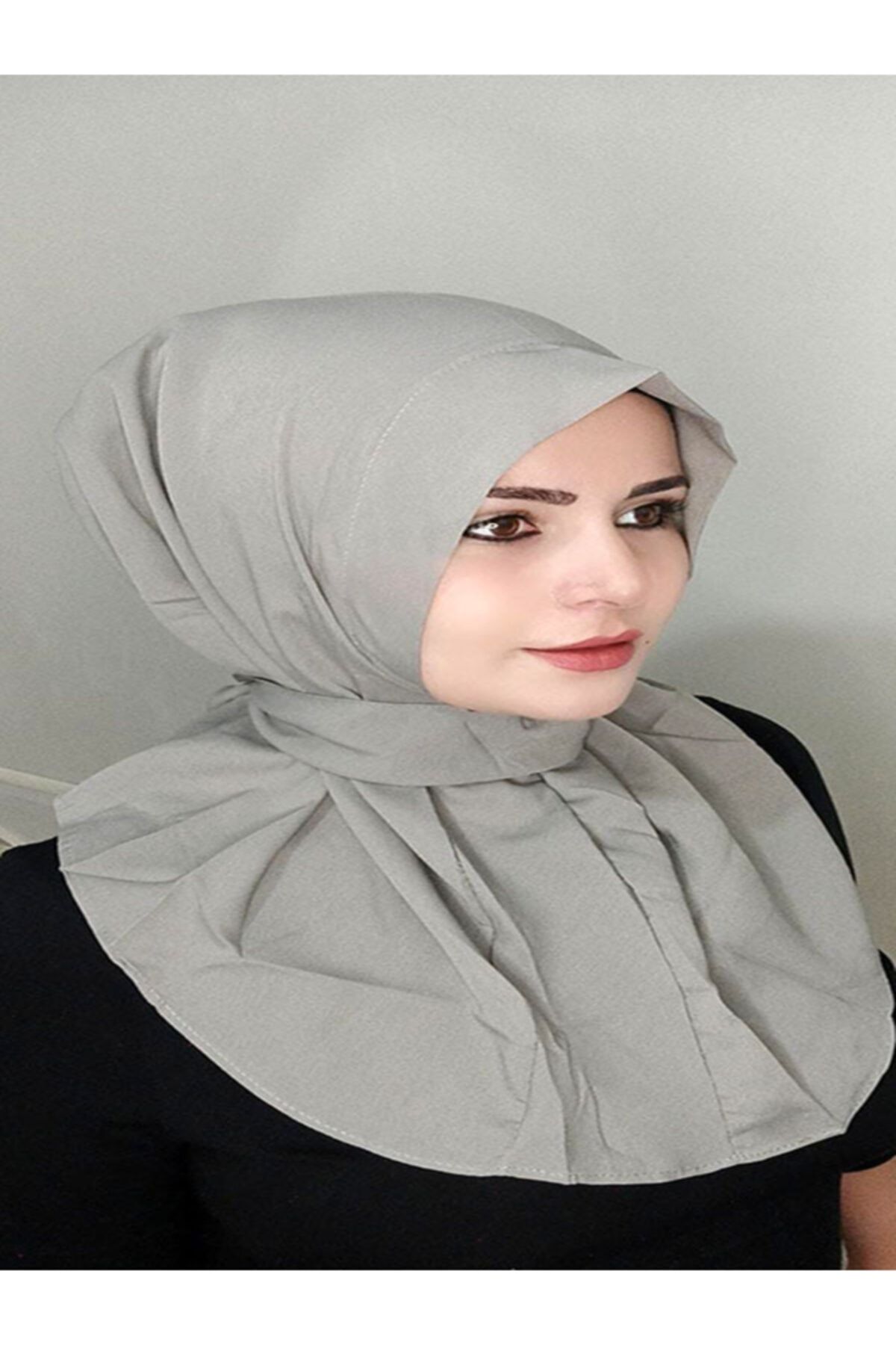 BUTİK AYVİTRİN Kadın Tesettür Çıt Çıtlı Hazır Krep Pratik Şal Gri
