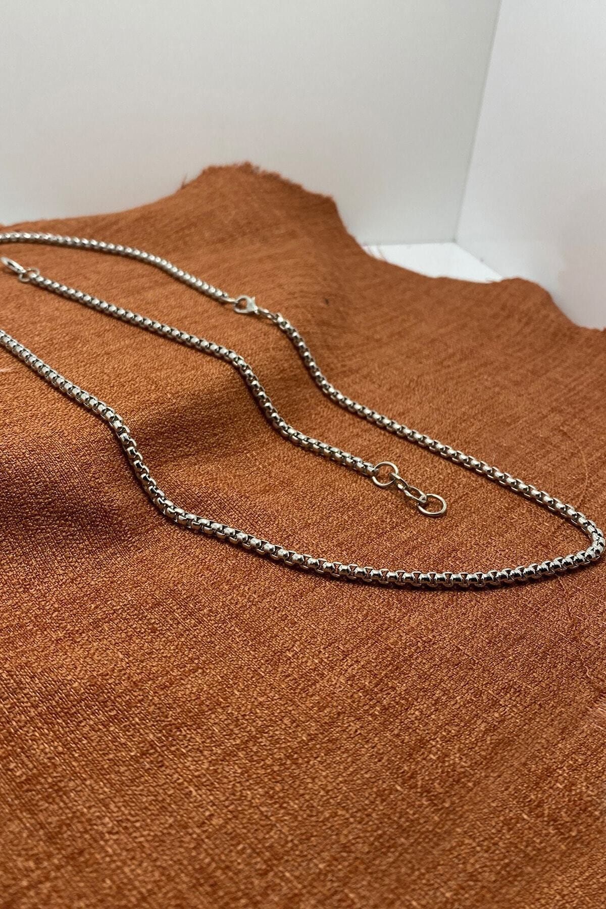 Nothus Unisex Gümüş Rengi Örme Zincir Kolye & Bileklik Seti