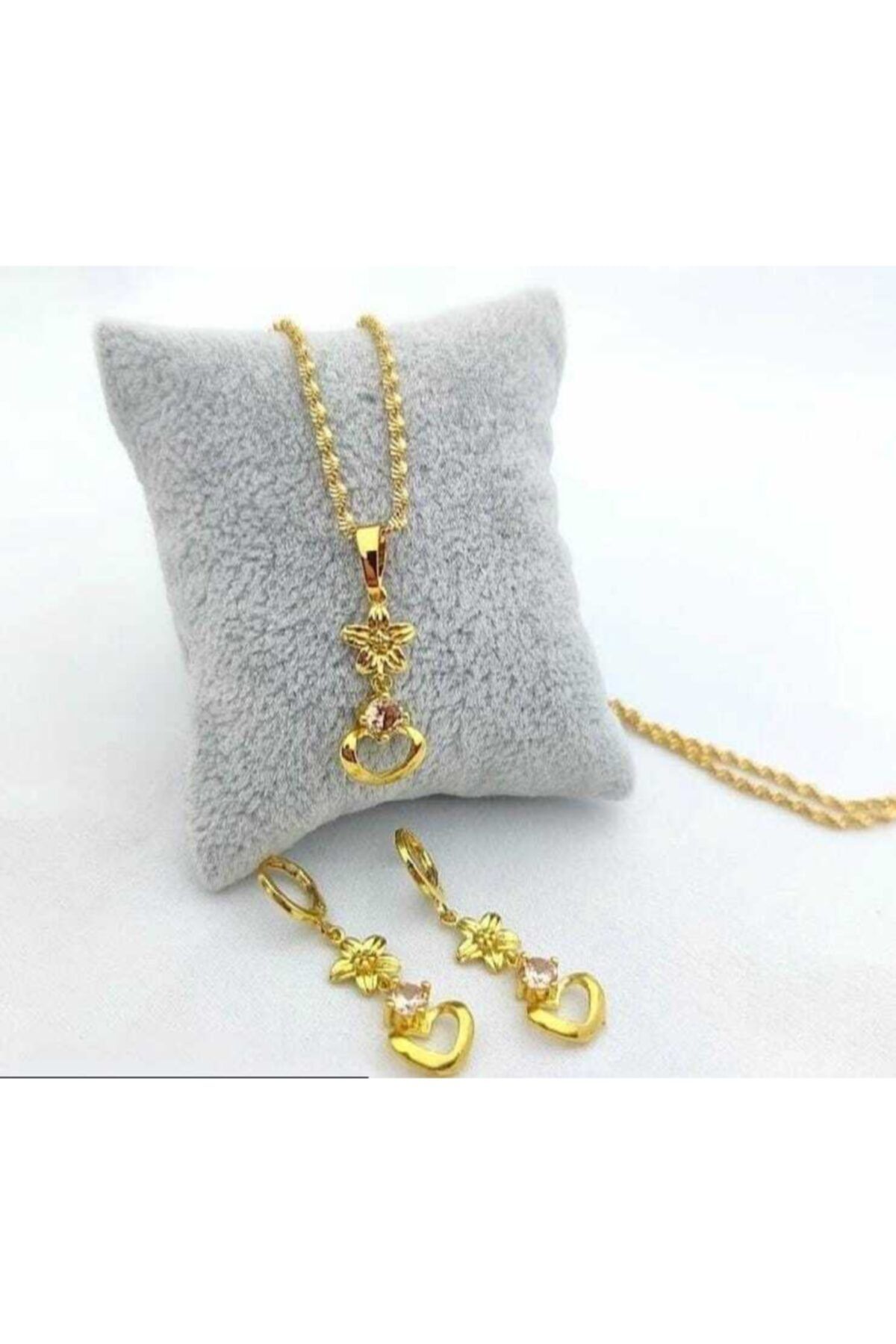 Gigi Jewelleryy Kadın Altın Kaplama Zirkon Taşlı Sallantılı Kolye Ve Küpe Seti