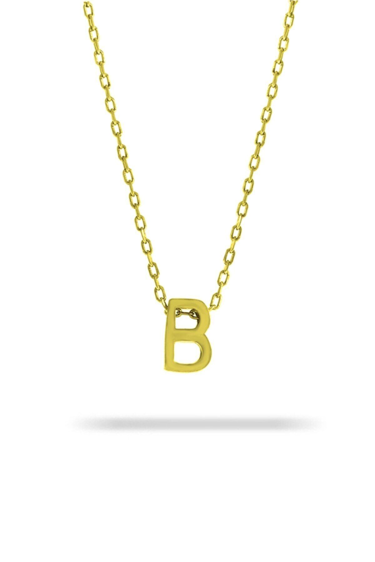 ASURLU 925 Ayar Üç Boyutlu Gold B Harfli Gümüş Kolye Uzunluk 42 Cm