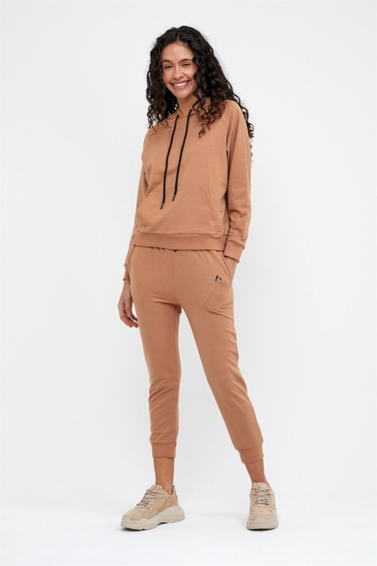 missmaral Kadın Eşofman Takım 2 Iplik Bağcıkla Ayarlanabilir Kapşonlu Ve Yan Cepli Alt Bej Hoodie