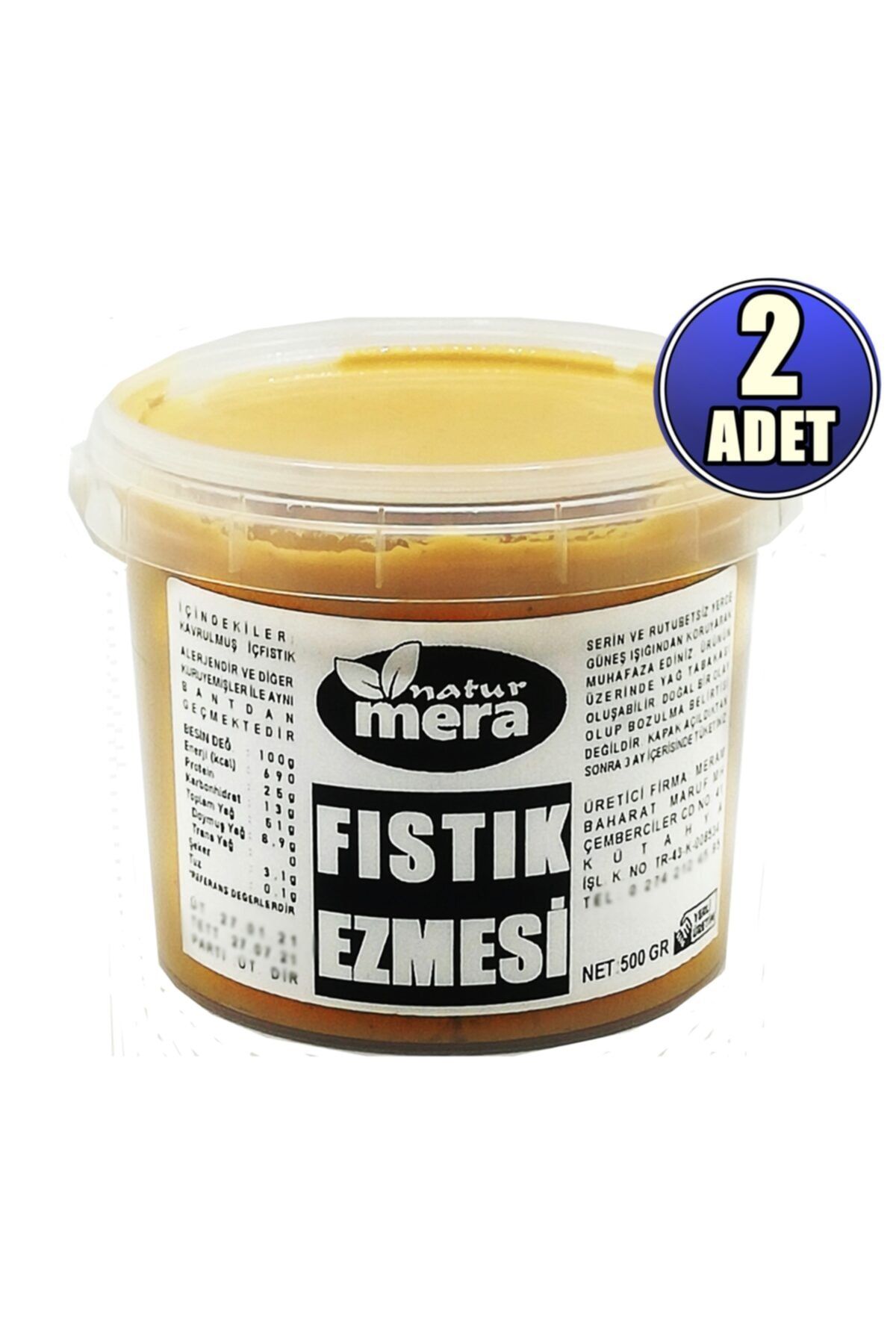 naturmera %100 Saf Şeker Ilavesiz Fıstık Ezmesi 1000 G ( 500 G X 2 Adet )