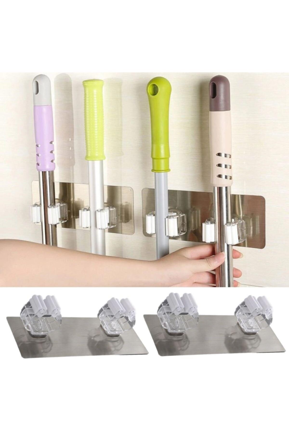 BRCTOPTAN Pratik Organizer 4'lü Yapışkanlı Fırça Paspas Mop Fırça Sabitleyici Ergonomik Ale