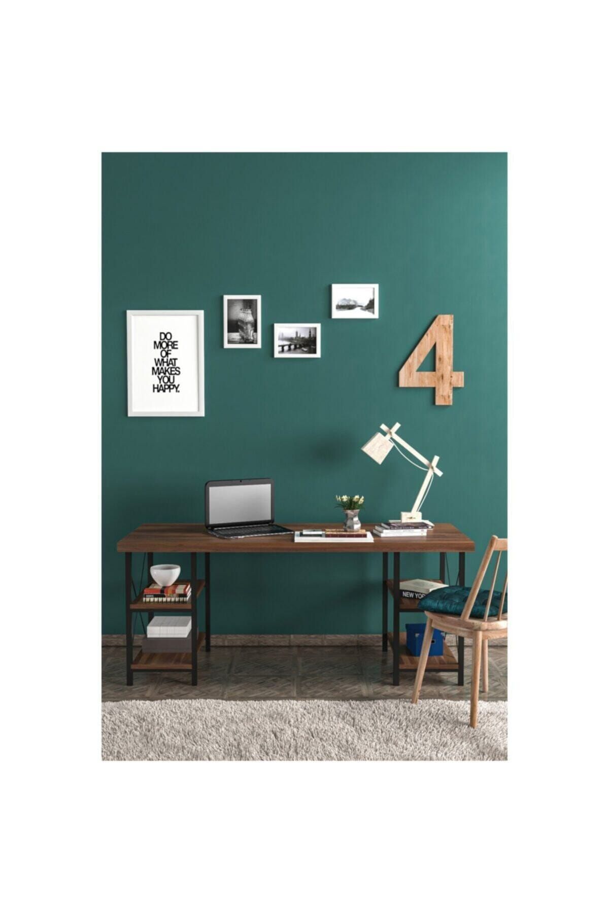 Noowa 4 Raflı Lüx Çalışma Masası Ceviz 60x150cm