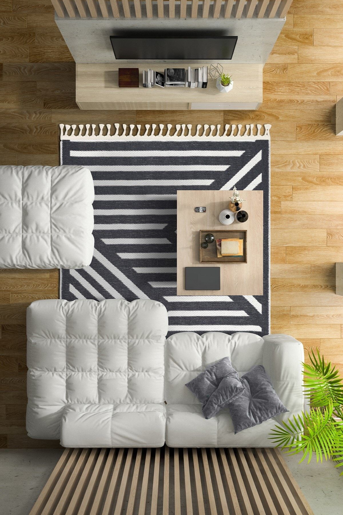 Cotton Halı Bohem Iskandinav Desenli Kaydırmaz Örgü Saçaklı Pamuklu Kilim