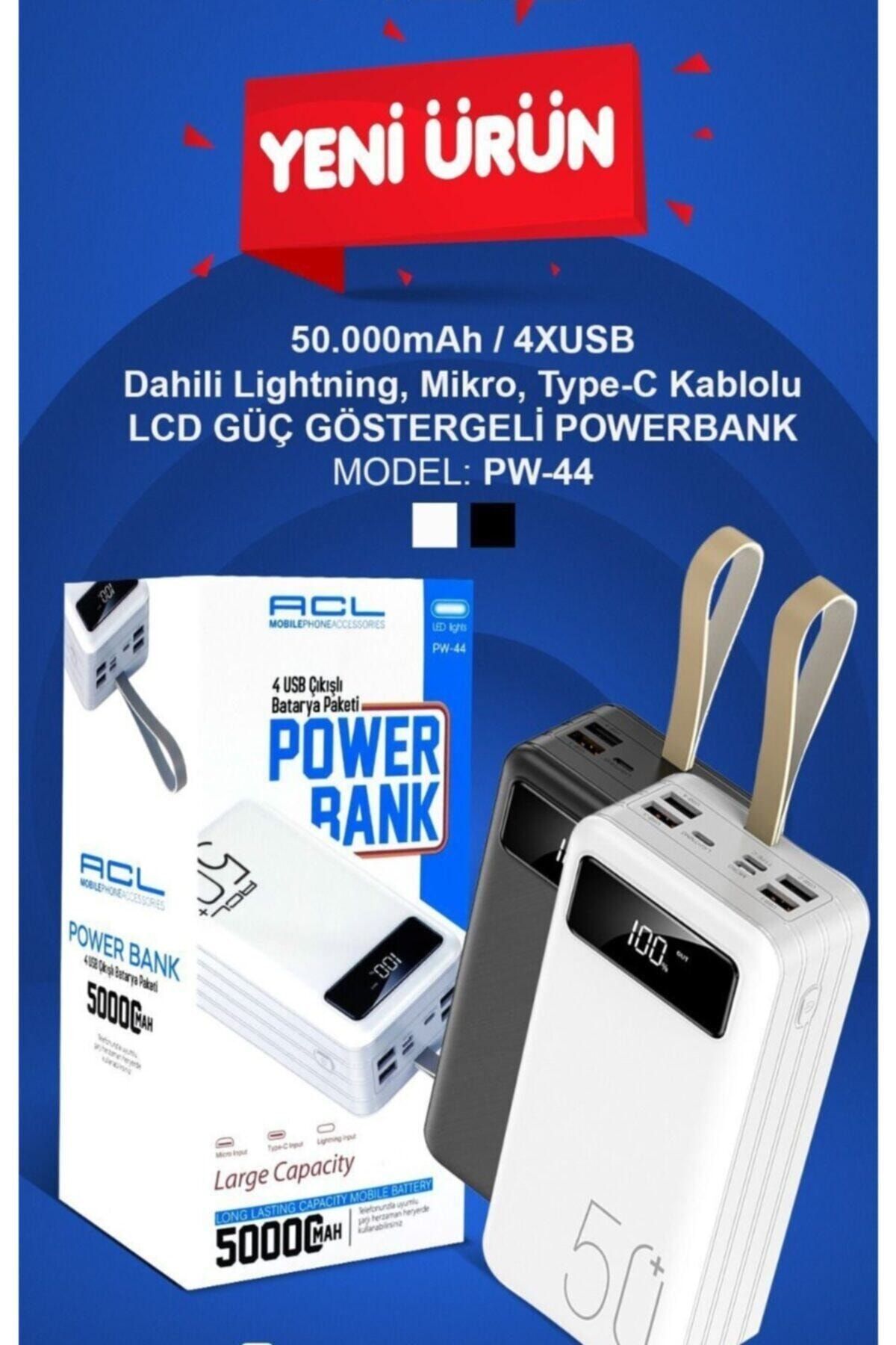 ACL MOBILE PHONE ACCESSORIES 50000 Mah / 4xusb / Dahili Lightning / Mikro / Type-c Kablolu Lcd Güç Göstergeli Powerbank
