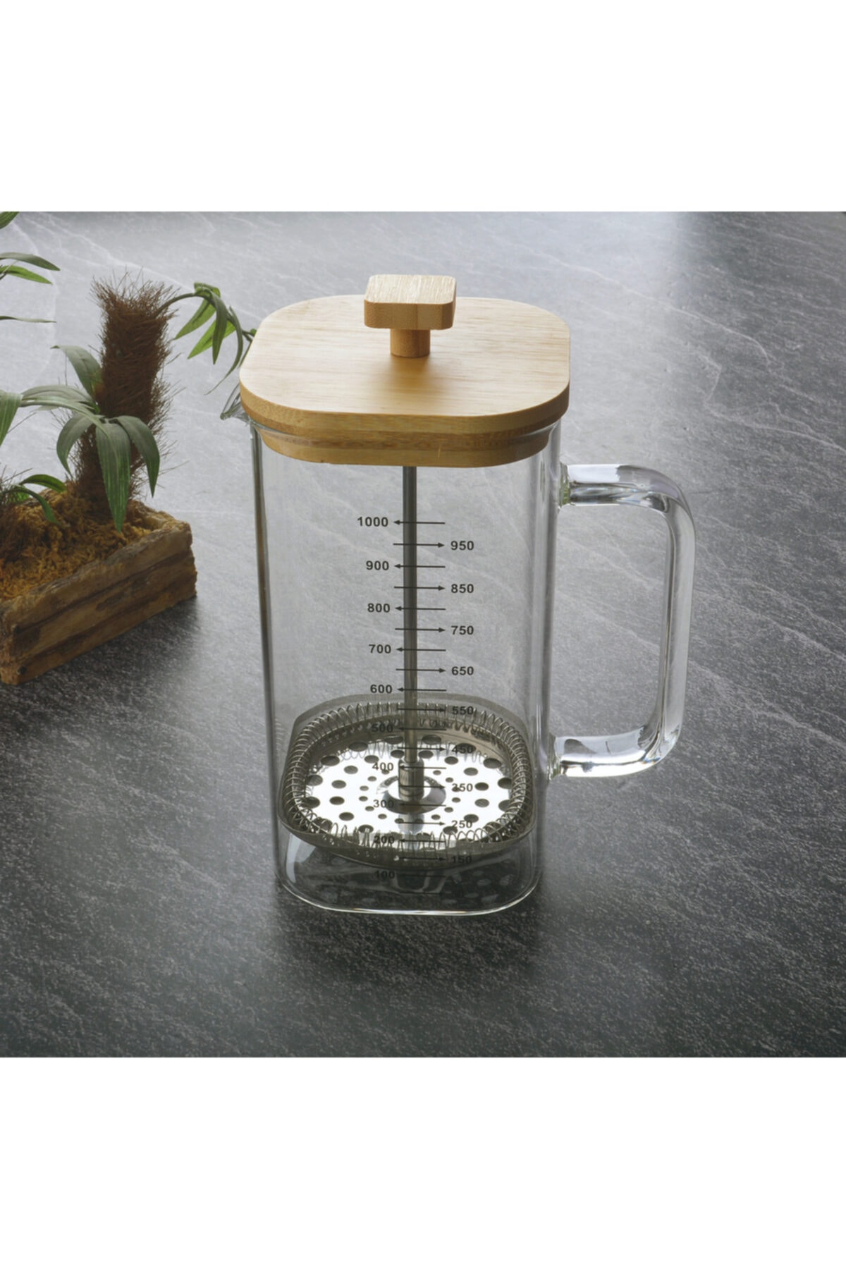 Tohana Bambu Kapaklı Kare French Press