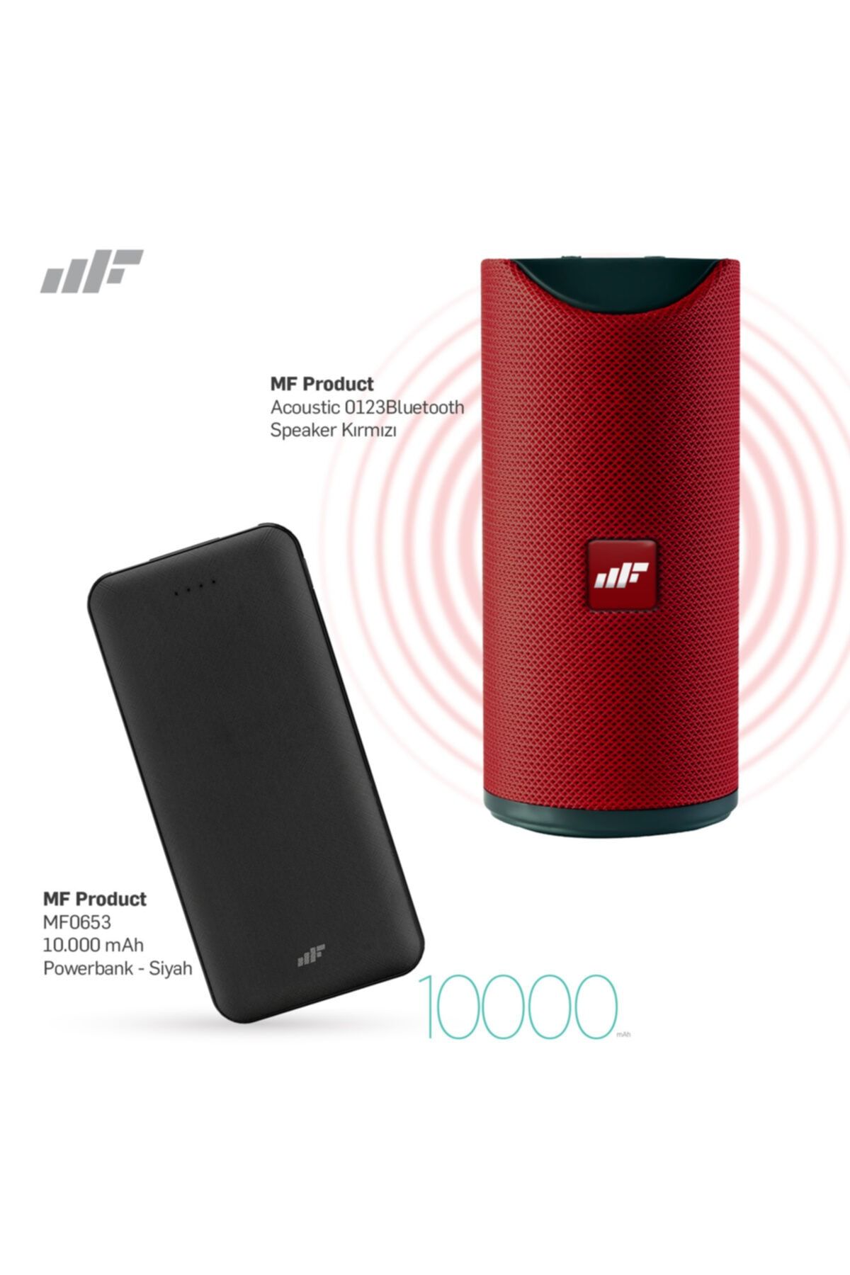MF PRODUCT Acoustic 0123 Bluetooth Hoparlör Kırmızı + 0653 10000 Mah Powerbank - Siyah
